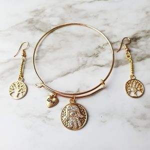Hamsa Charm & Tree Of Life Earings Set